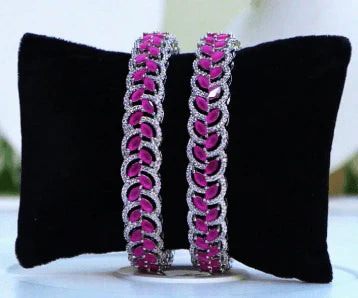 Pink Leaf Diamond Cut Bangles – Elegant Designer Jewelry for Modern Women in USA