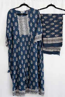 Navy Blue Printed Kurta Set with Dupatta in USA – Available at Swaraksha Fashions, Overland Park KS