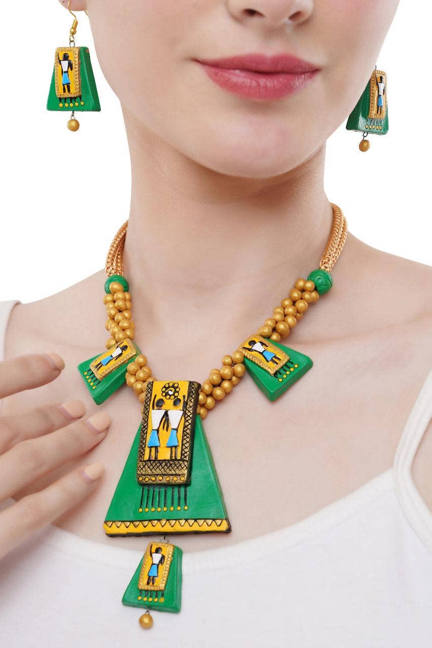 Egyptian Jewelry Set – Handmade Green Pyramid Clay Jewelry in the USA