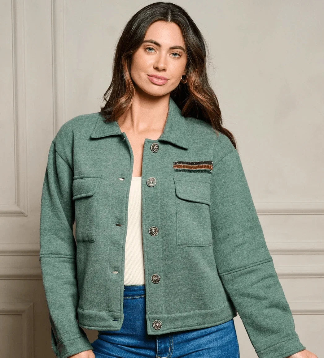 Hunter Green Button-Up Pocket Jacket – Stylish Women's Lightweight Jacket in USA
