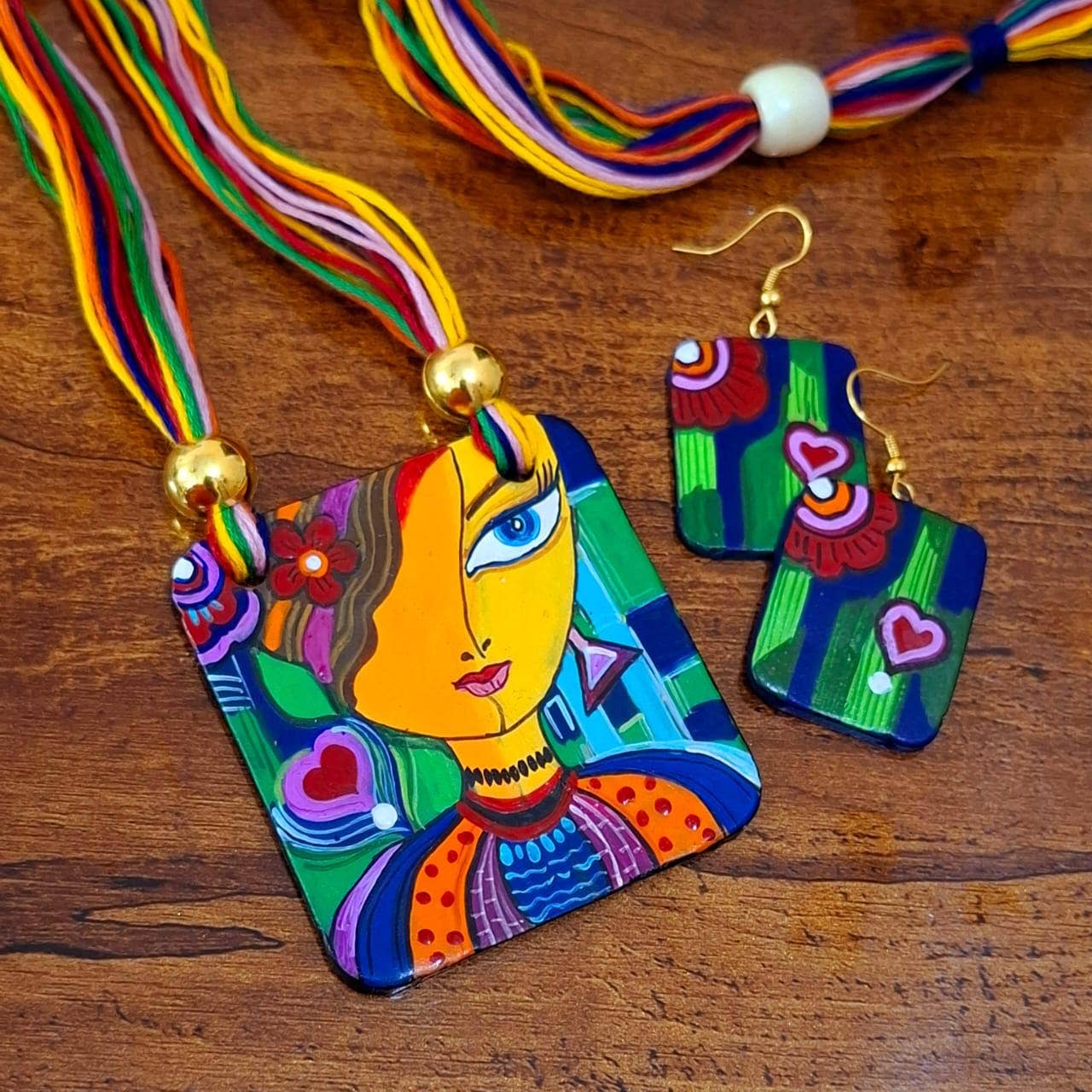 Valentine Heart Jewelry Set | Handmade Clay Necklace and Earrings for Women in USA