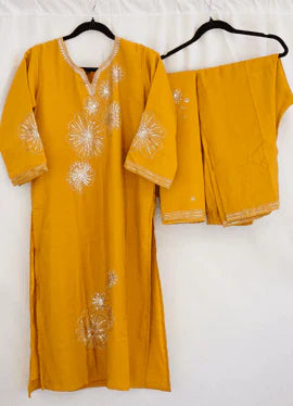 Mustard Yellow Sequin Embroidered Kurta Set – Festive Elegance for Every Occasion in USA