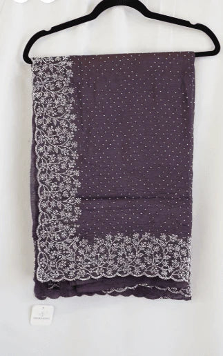 Plum Purple Georgette Saree with Pearl Beaded Floral Border – Luxurious Ethnic Fashion in USA