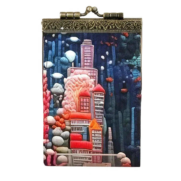 Artistic Cityscape Metal Clasp Wallet – Modern Urban Elegance in USA
