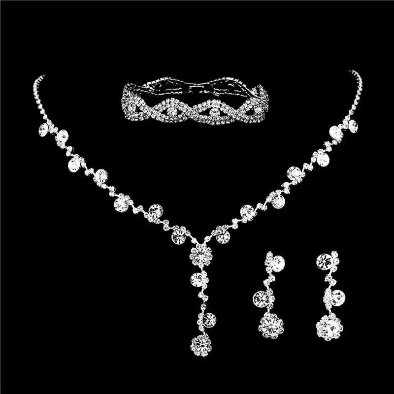 Silver Zigzag Crystal Necklace & Earrings Set – Modern Statement Jewelry in the USA