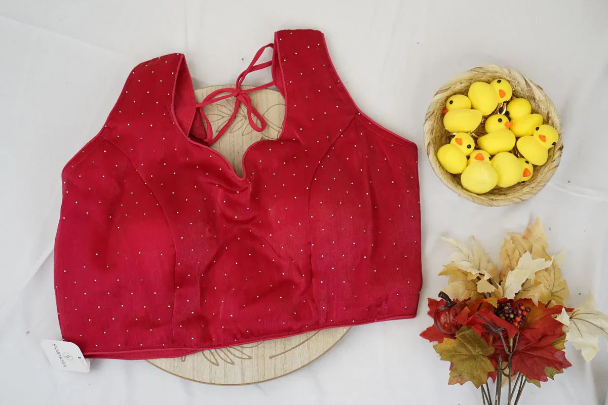 Ruby Red Sequin Dotted Blouse – Glamorous Designer Ethnic Blouse in the USA