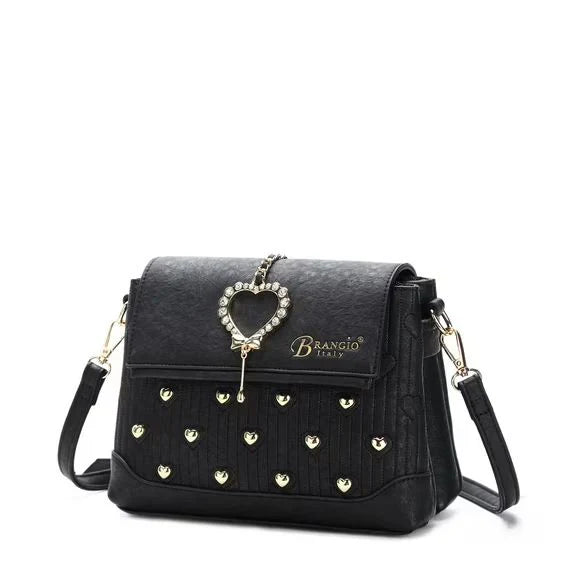 Brangio Italy Black Textured Handbag with Gold Hardware – Luxury Designer Handbag in USA