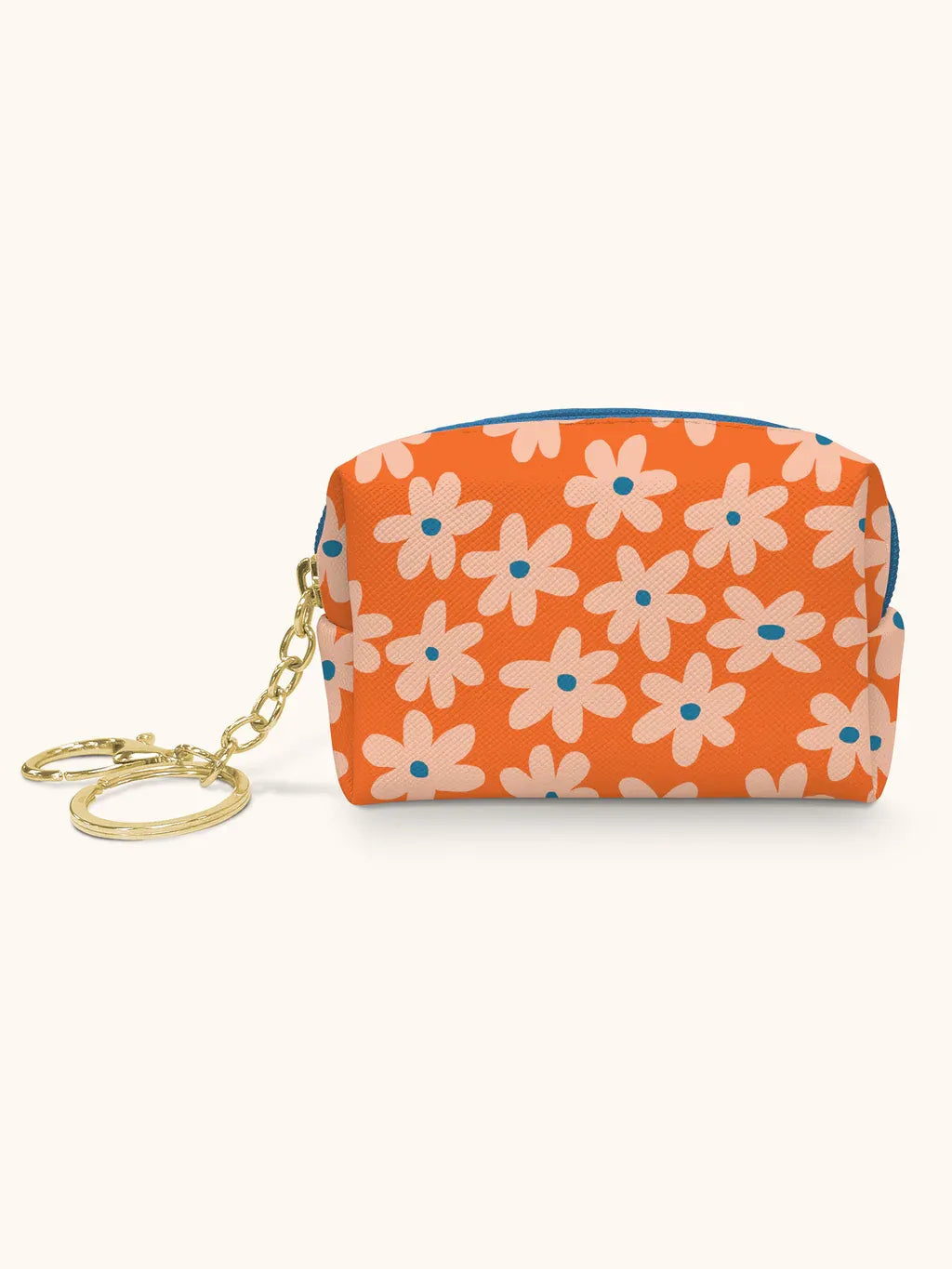 Orange Daisy Print Mini Pouch with Keychain – Stylish Everyday Accessory in USA