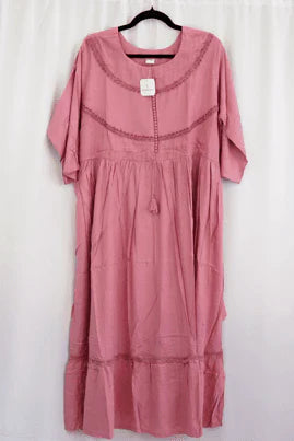 Dusty Rose Solid Rayon Kurta with Lace Detailing in USA – Available at Swaraksha Fashions, Overland Park KS