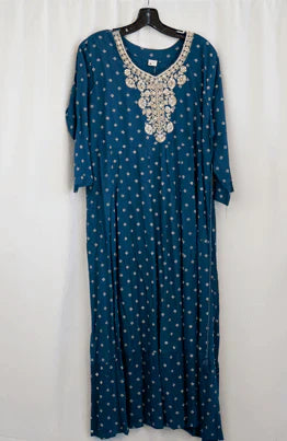 Navy Blue Mirror Work Embroidered Kurta in USA – Available at Swaraksha Fashions, Overland Park KS