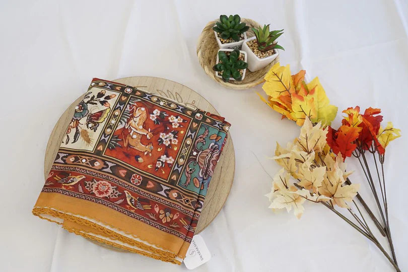 Rust & Mustard Kalamkari Art Silk Saree – Traditional Elegance in the USA