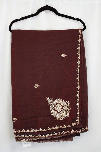 Royal Plum Georgette Saree with Mirror and Zari Embroidered Border – Regal Elegance for Women in USA