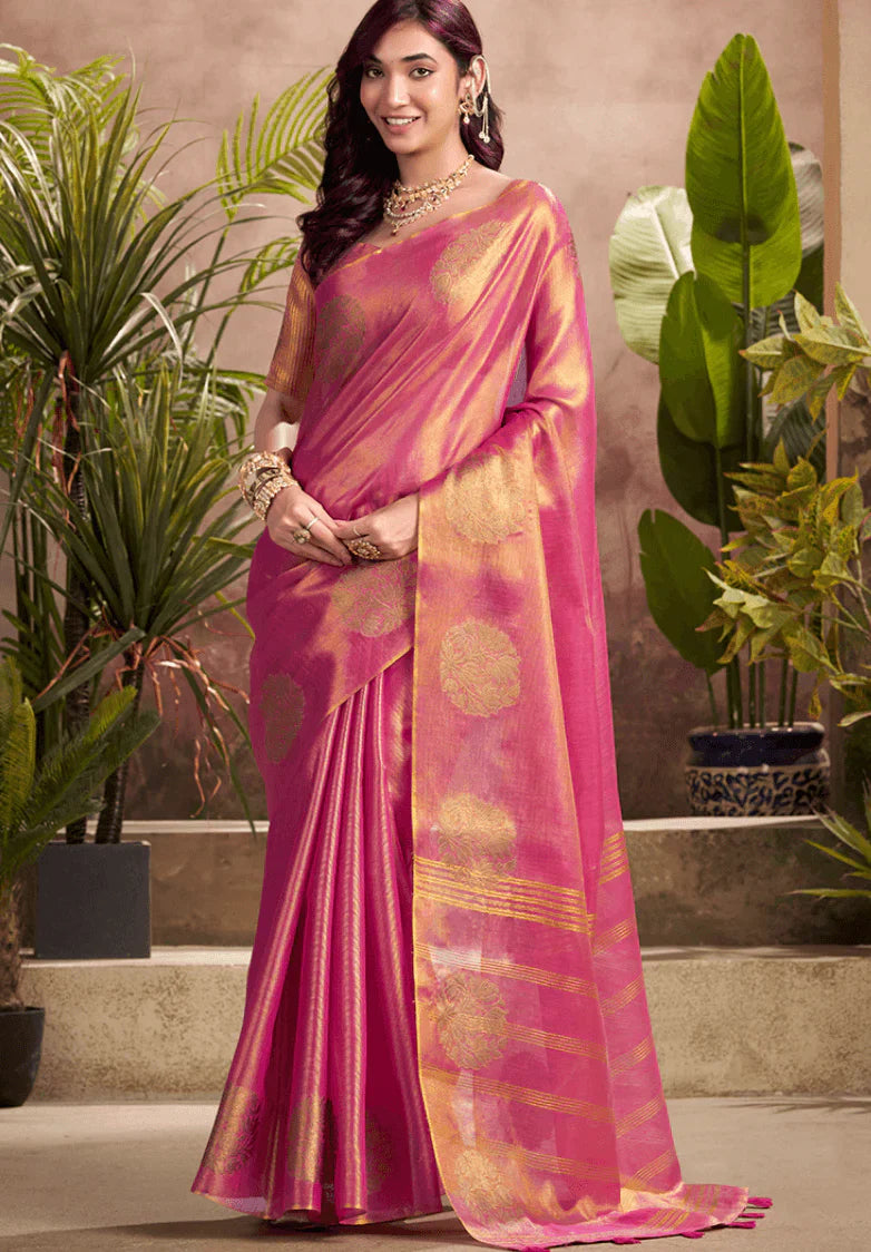 Pink Tissue Silk Weaving Work Saree – Elegant Traditional Luxury in USA