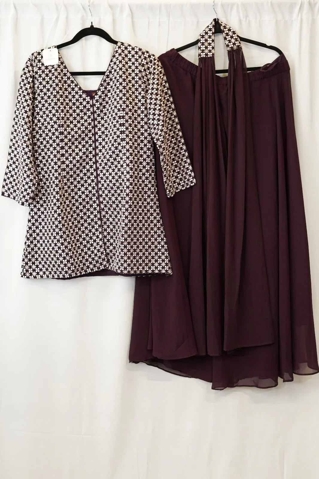 Maroon & White Printed Sharara Set with Georgette Dupatta – Elegant Ethnic Fashion in USA at Swaraksha Fashions
