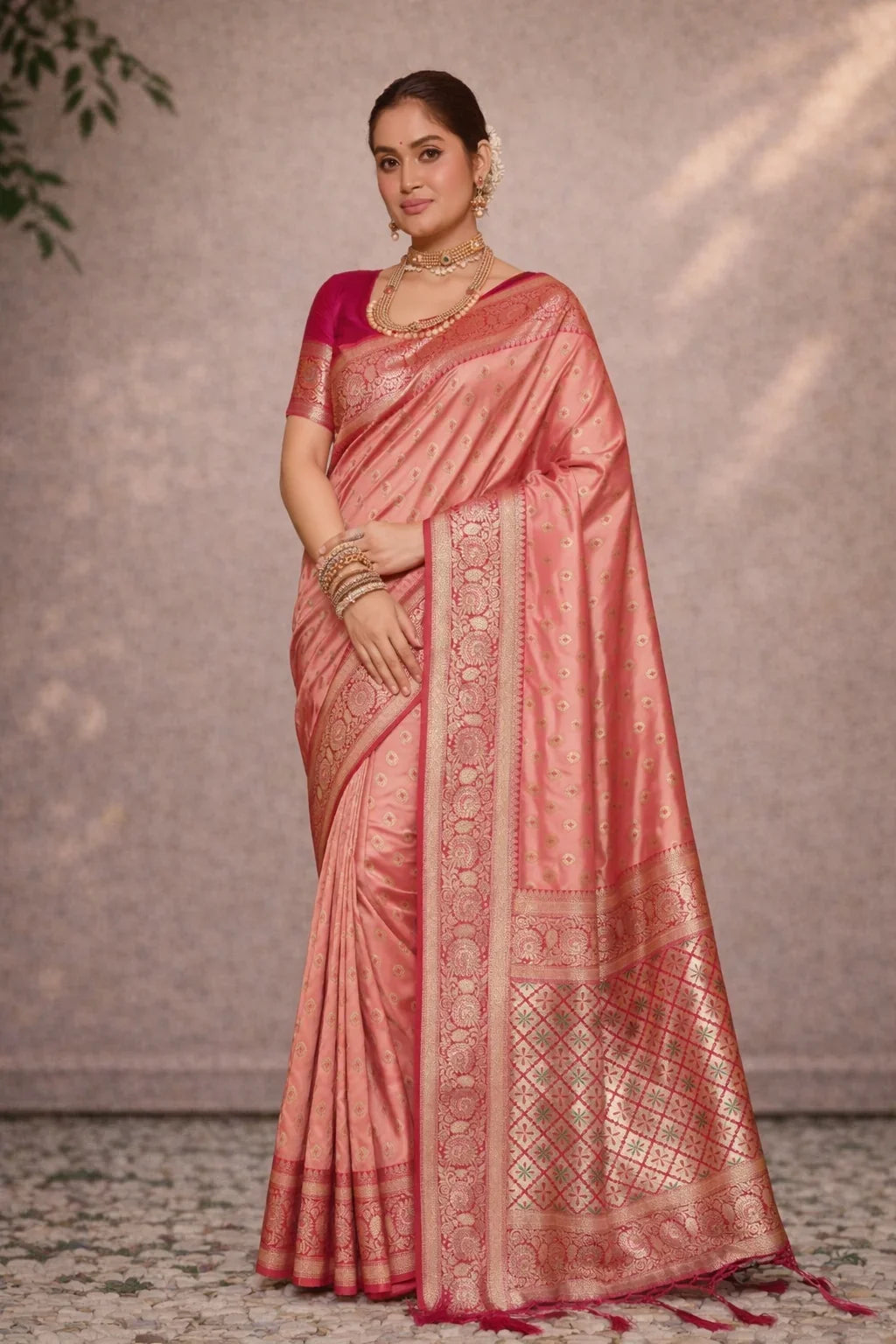 AS Peach Banarasi Silk Fancy Saree – Elegant Designer Banarasi Saree for Weddings & Festive Wear in USA
