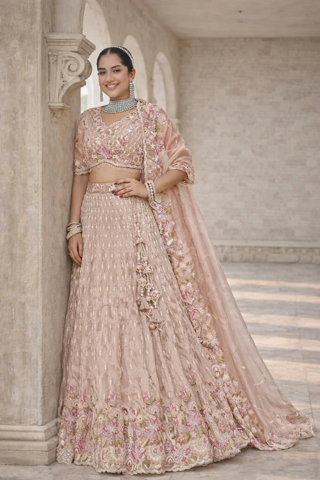 Blush Pink Heavy Embroidered Designer Lehenga with Dupatta – Luxury Bridal & Wedding Wear in USA