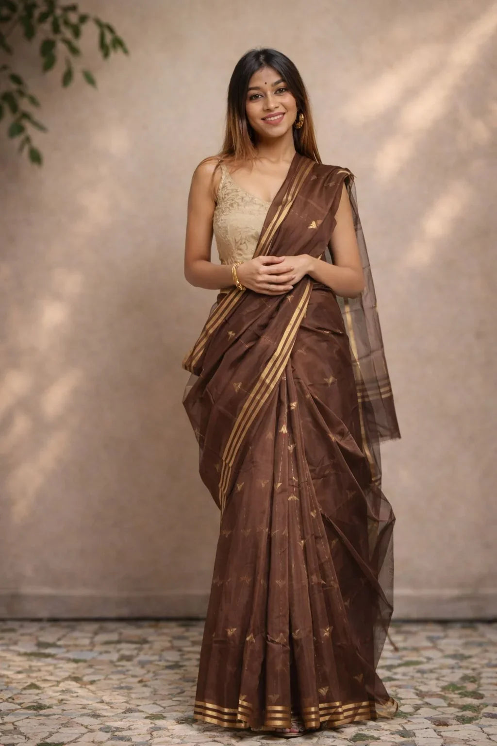 Brown Banarasi Linen Fancy Saree – Elegant Designer Linen Saree for Weddings & Festive Wear in USA