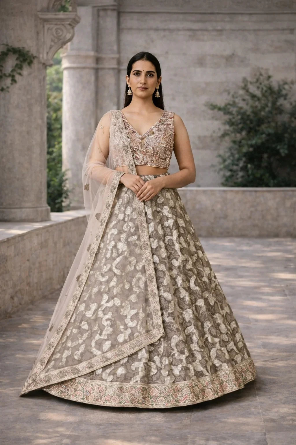 Dusty Taupe Embroidered Designer Wedding Lehenga Set – Luxury Bridal & Wedding Wear in USA