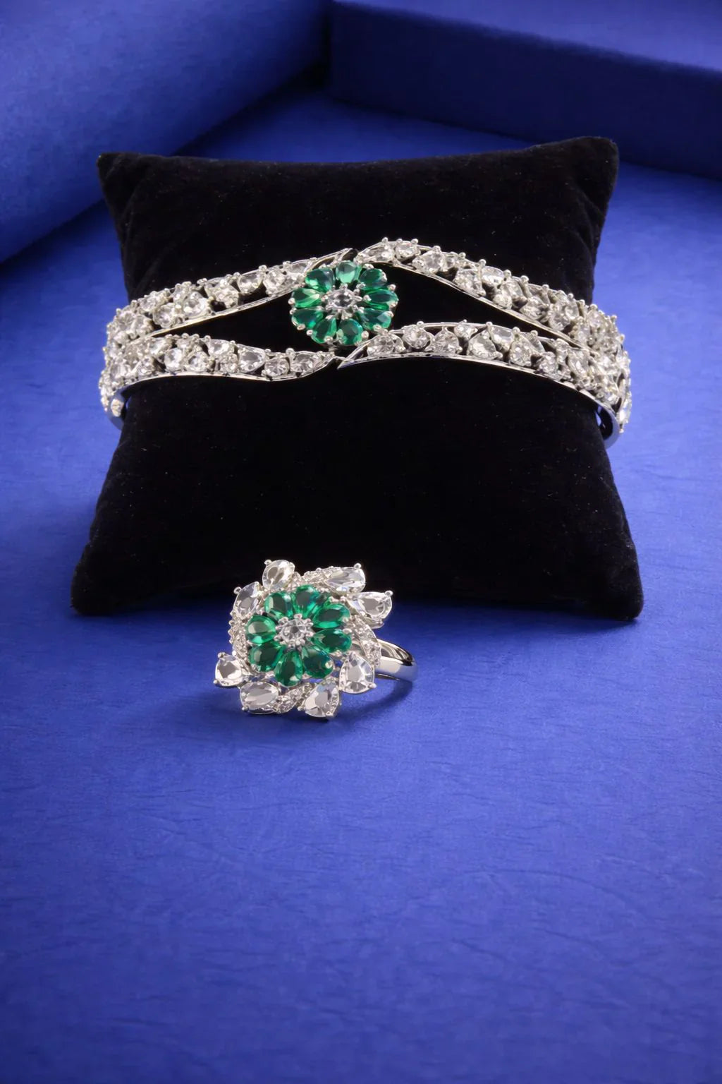 Emerald Radiance Bracelet & Ring Set – Elegant Designer Jewelry Set in USA