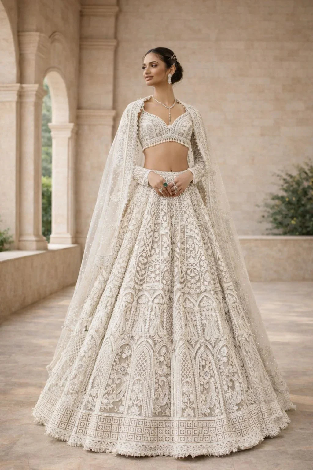 Ivory Pearl White Heavy Embroidered Bridal Lehenga Set – Royal Bridal Fashion in USA at Swaraksha Fashions