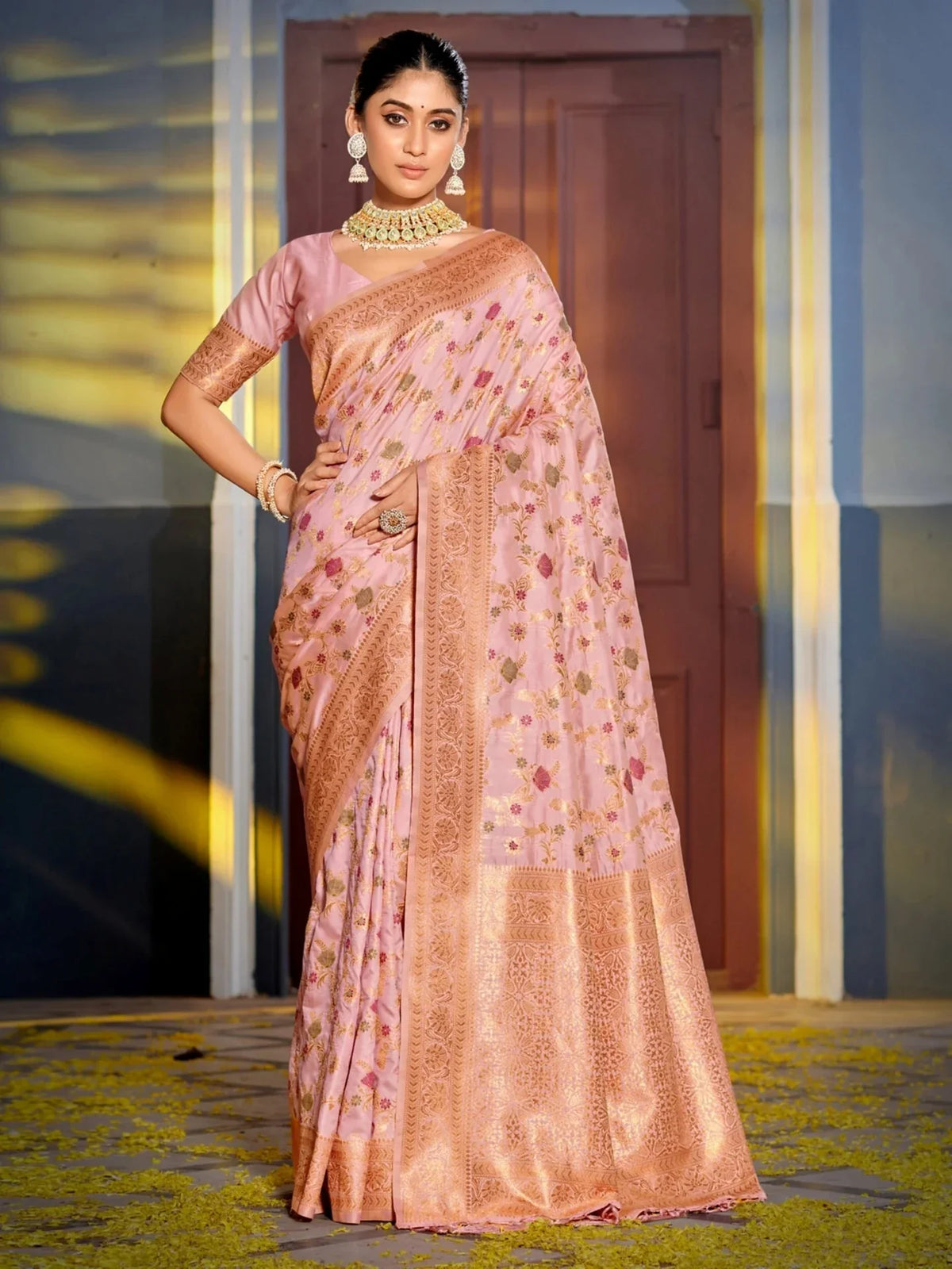 Light Pink Banarasi Silk Heavy Saree – Elegant Designer Wedding & Festive Saree in USA