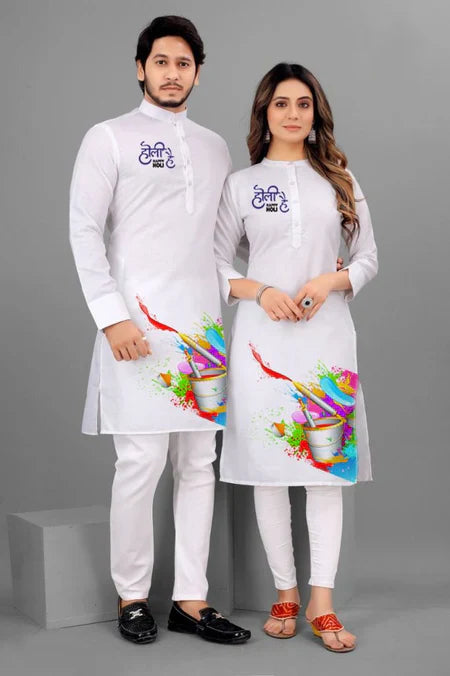 Color Splash Holi Special Couple Kurta Set in USA – Available at Swaraksha Fashions, Overland Park KS