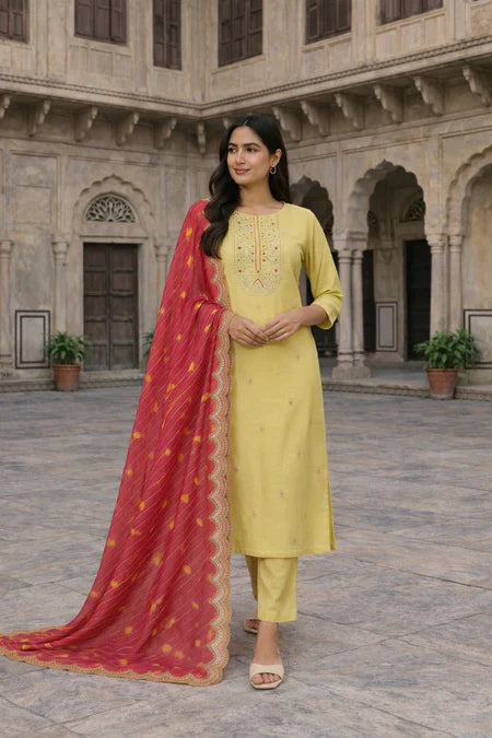 Pista Green Embroidered Straight Kurta Set with Dupatta in USA – Available at Swaraksha Fashions, Overland Park KS