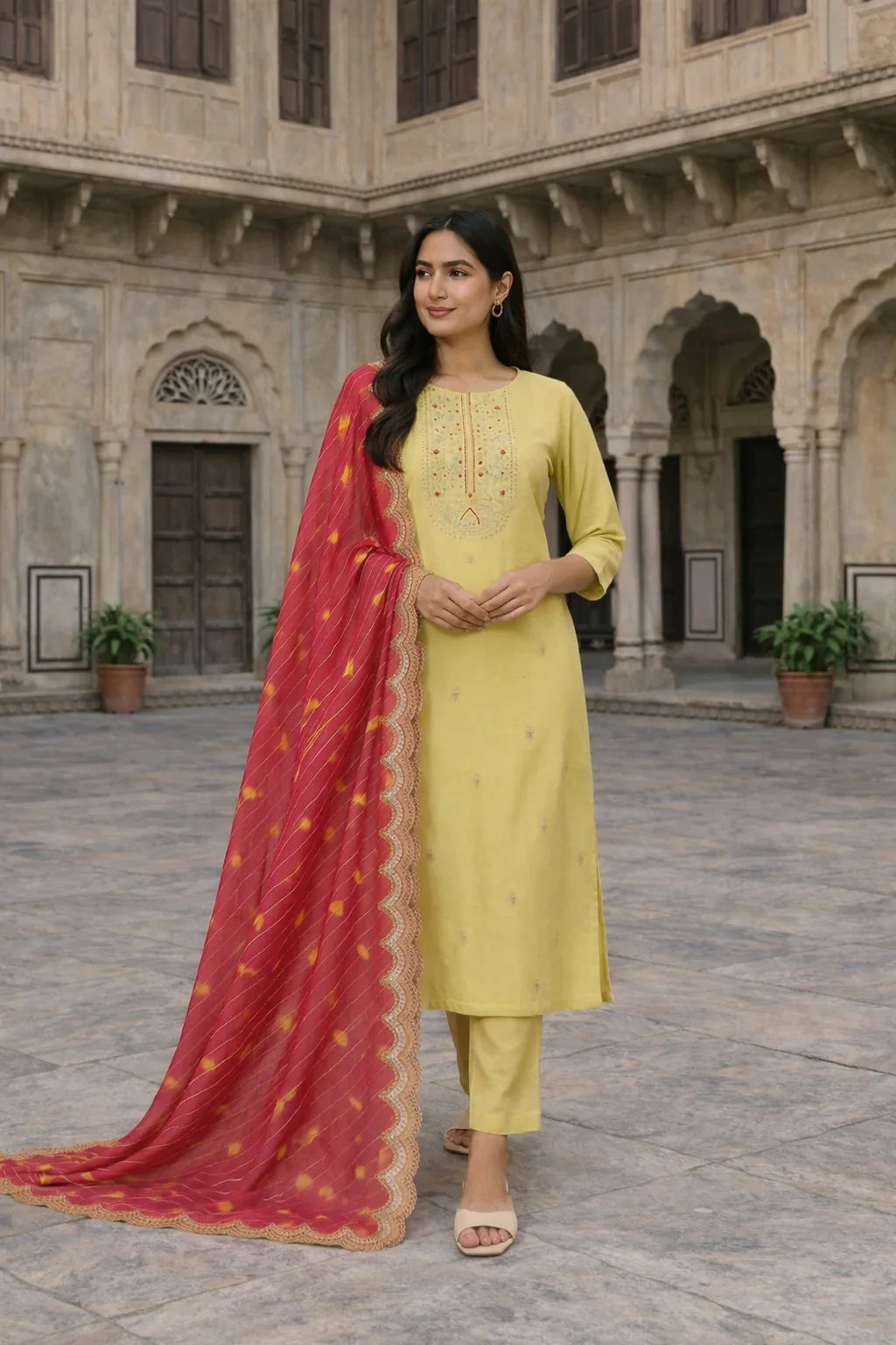 Pista Green Embroidered Straight Kurta Set with Dupatta – Elegant Ethnic Fashion in USA at Swaraksha Fashions
