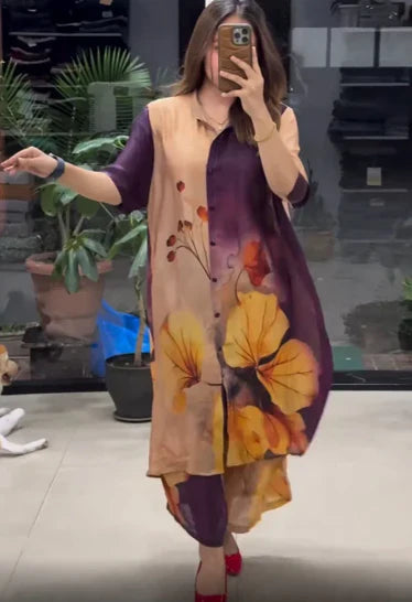 Dual Tone Floral Printed Indo-Western Shirt Kurta Set – Contemporary Fusion Style in the USA