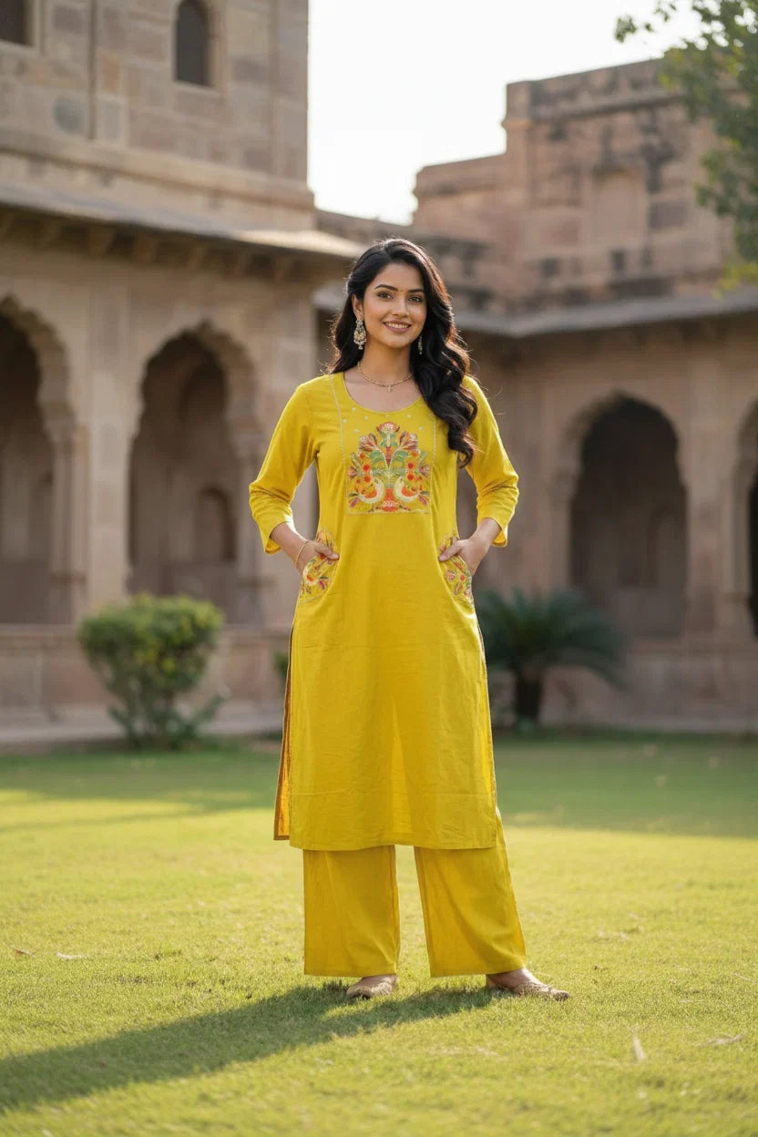 Mustard Yellow Cotton Printed Kurta Set – Stylish Everyday Ethnic Wear in USA