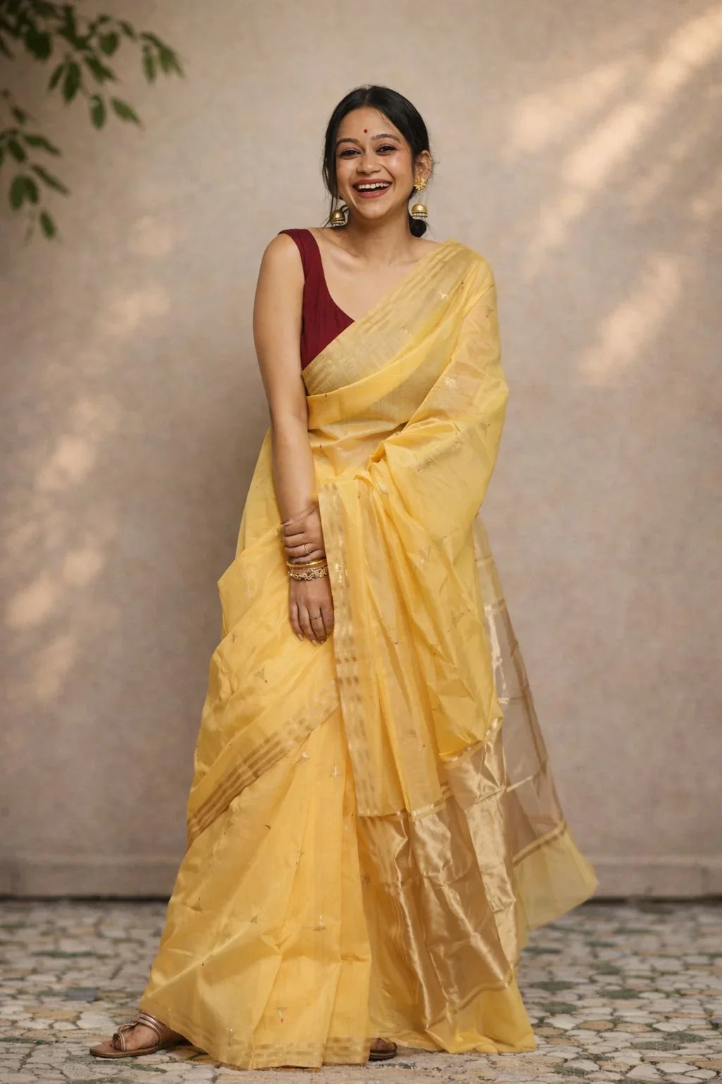 Yellow Banarasi Linen Fancy Saree – Elegant Designer Linen Saree for Festive & Wedding Wear in USA