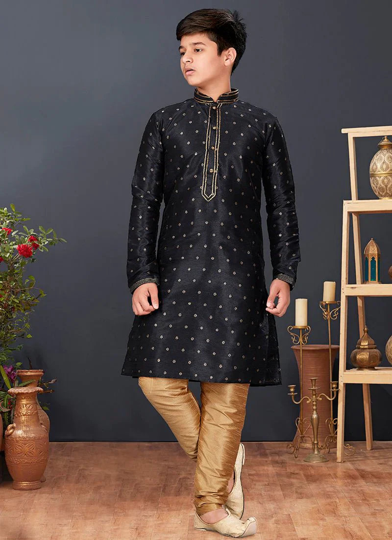 Black Mulberry Butti Weaving Readymade Kurta Pajama – Timeless Ethnic Elegance in USA