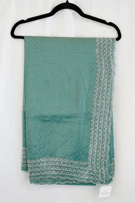Sea Green Georgette Saree with Silver Sequin Embroidery Border – Timeless Elegance for Women in USA