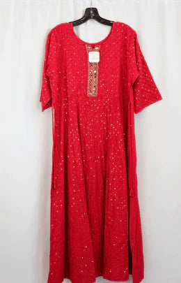 Crimson Red Mirror Work Cotton Kurta in USA – Available at Swaraksha Fashions, Overland Park KS