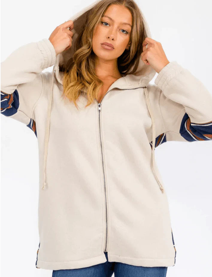 Women’s Long Sleeve Zip-Up Colorblock Striped Sweater Cardigan – Trendy Winter Fashion in USA at Swaraksha Fashions