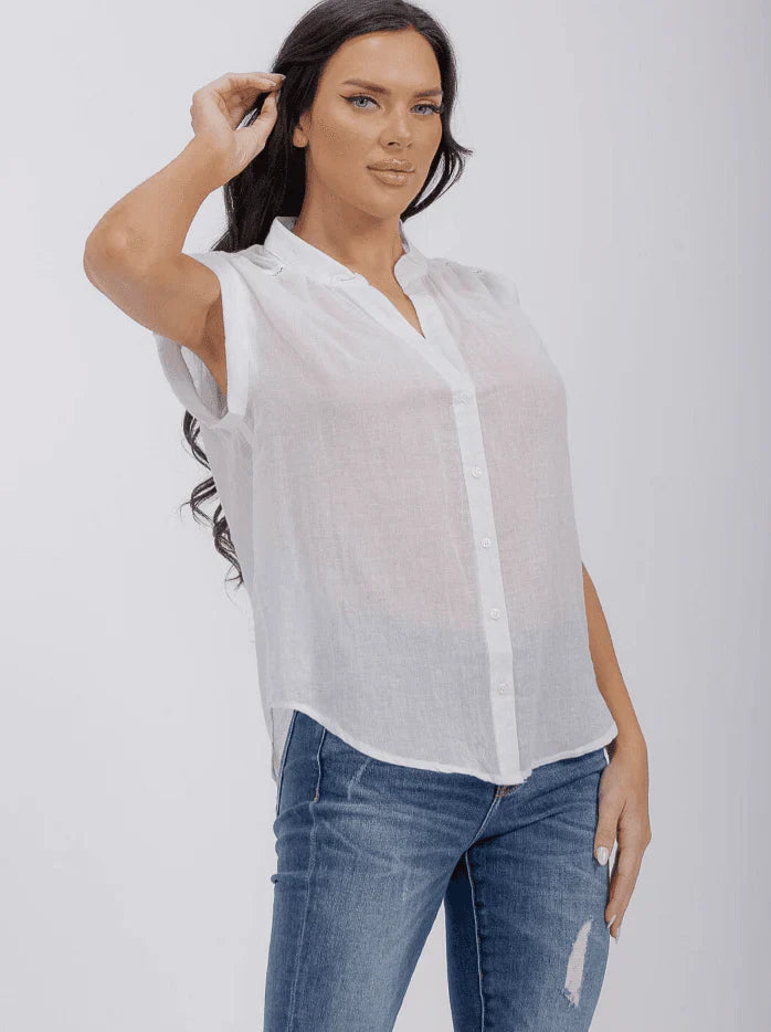 White Women’s Short Sleeve V-Neck Button-Up Top – Stylish Casual Fashion in USA at Swaraksha Fashions