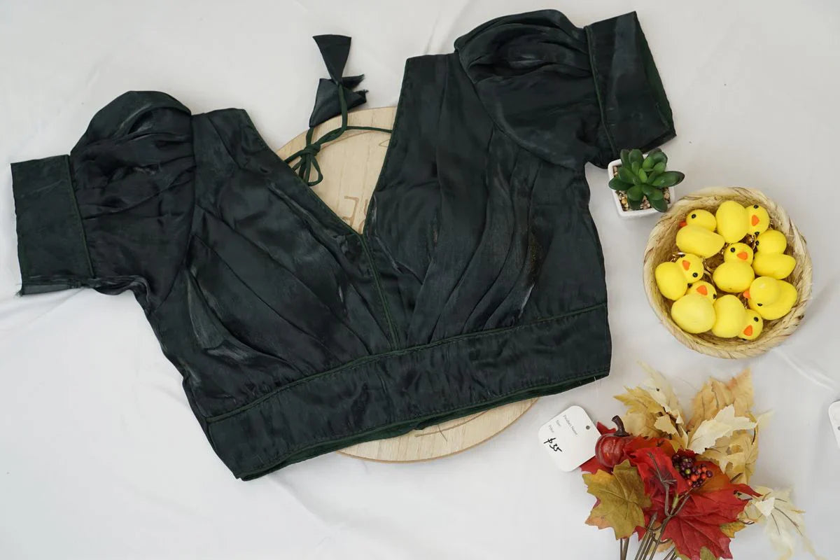 Emerald Green Silk Puff Sleeve Blouse – Elegant Designer Ethnic Fashion in USA at Swaraksha Fashions