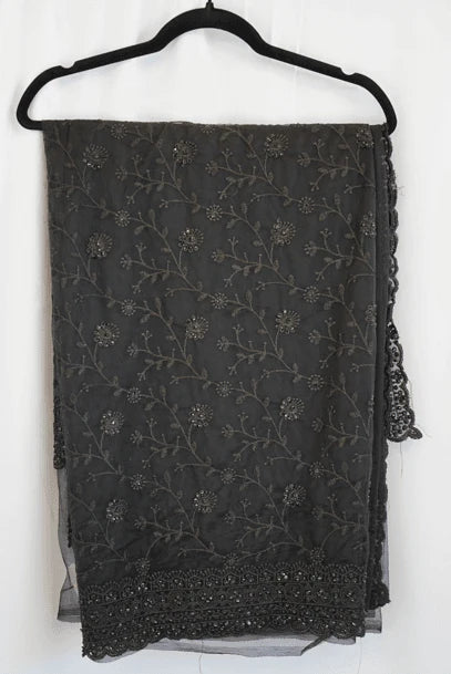 Elegant Black Embroidered Saree with Sequin Floral Detailing