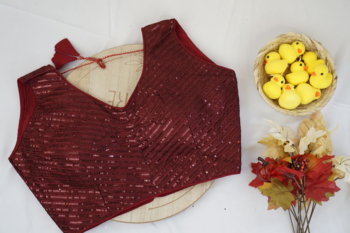 Maroon Red Full Sequin Party Wear Blouse – Elegant Designer Saree Blouse for Women in USA