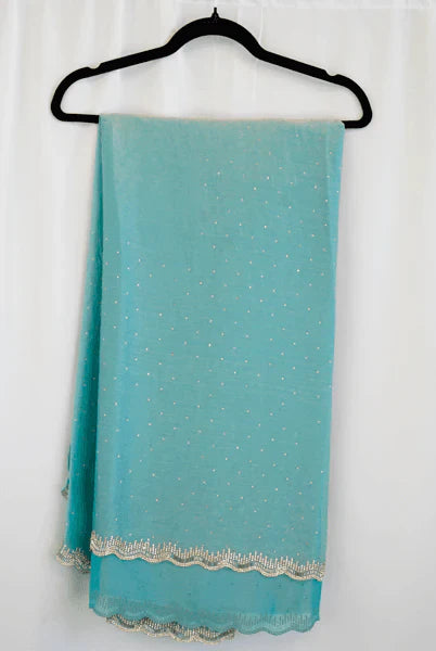 Mint Blue Georgette Saree with Diamond Border and Subtle Sparkle Work – Elegant Designer Fashion in USA
