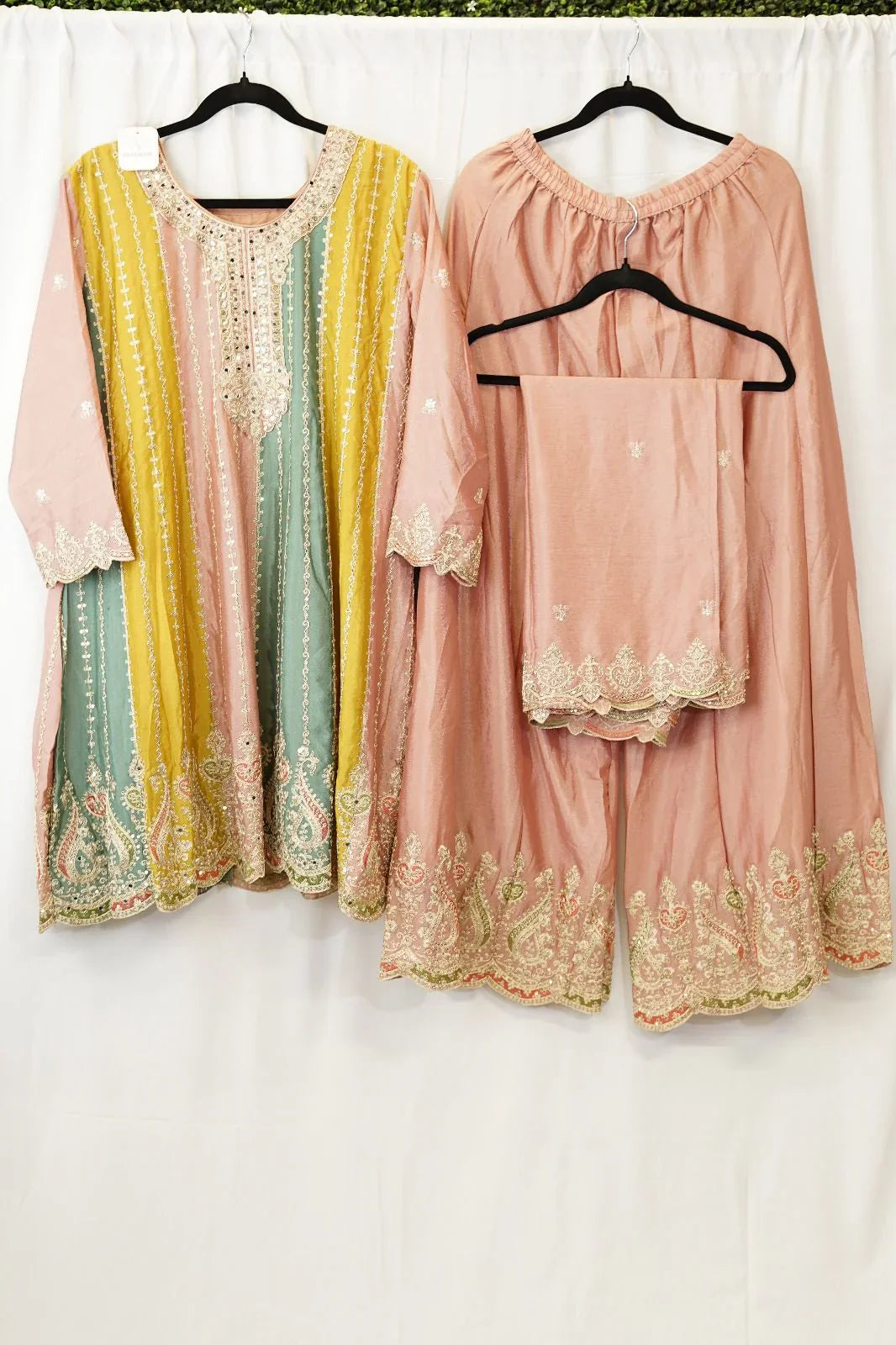 Peach & Pastel Multi-Panel Heavy Embroidered Sharara Set with Dupatta – Designer Ethnic Wear in USA at Swaraksha Fashions