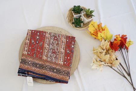 Rust & Beige Floral Printed Art Silk Saree – Elegant Ethnic Charm in the USA