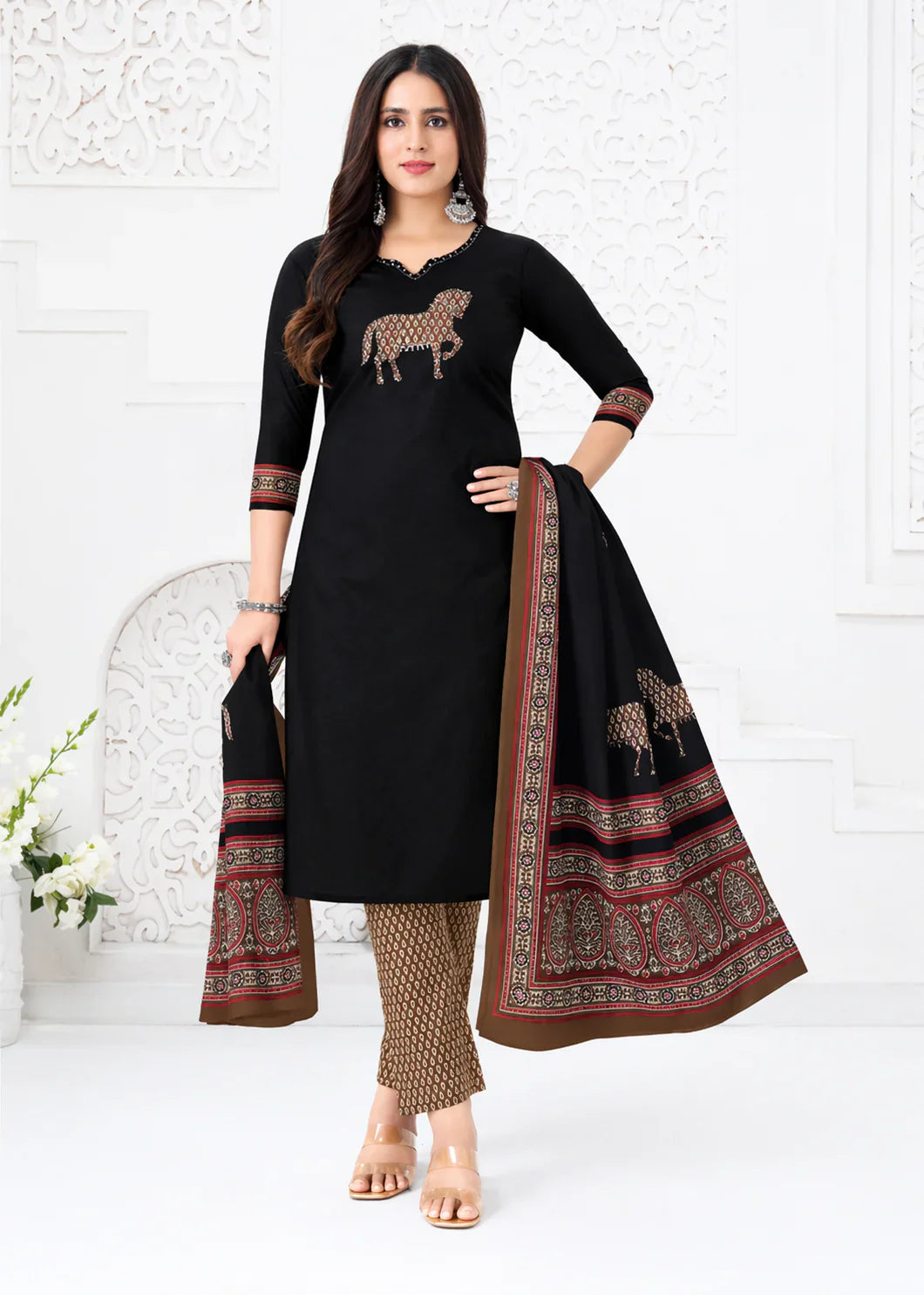 Black Printed Cotton Kurti Set – Stylish Everyday Ethnic Wear in USA at Swaraksha Fashions