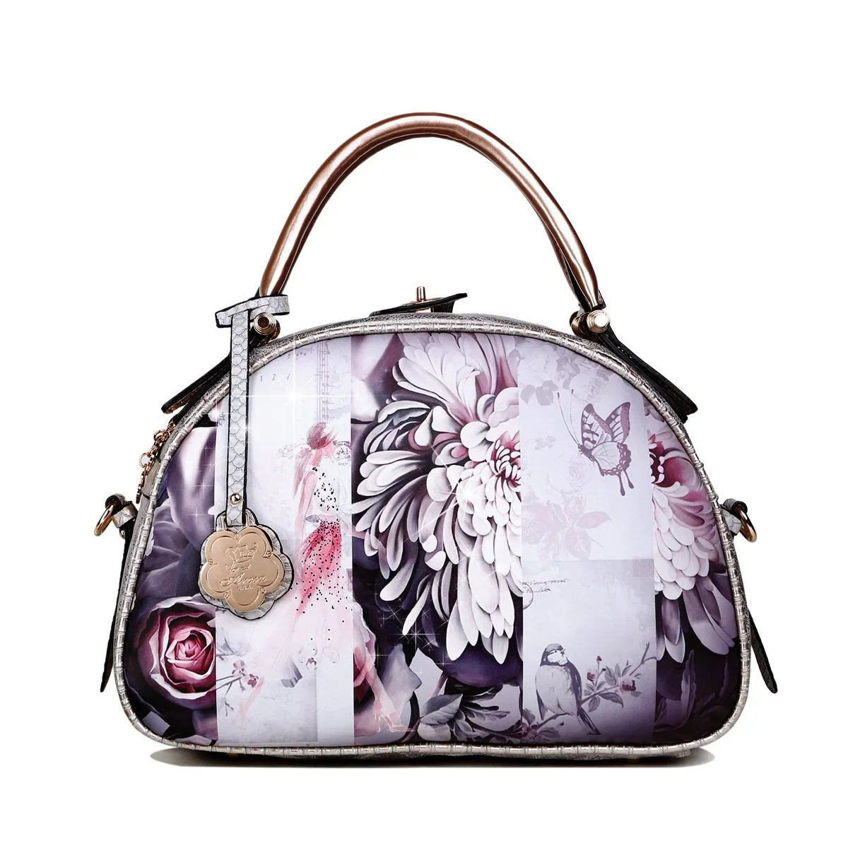Mauve Floral Print Dome Satchel Bag – Feminine Elegance and Everyday Style in USA