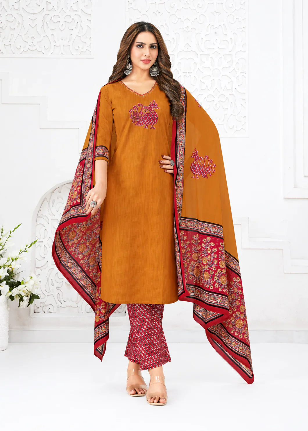 Mustard Printed Cotton Kurti Set – Stylish Everyday Ethnic Wear in USA at Swaraksha Fashions