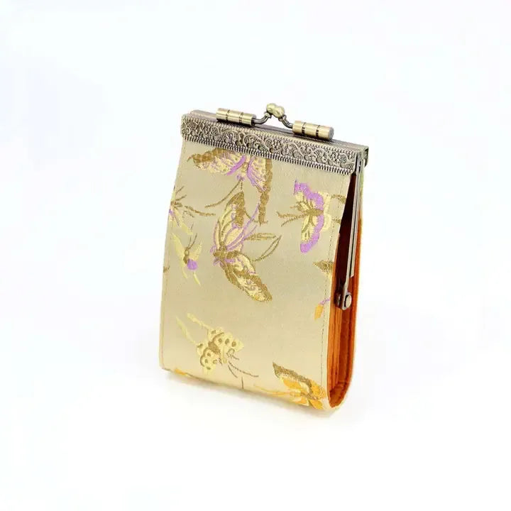 Champagne Butterfly Brocade Metal Clasp Wallet – Elegant Women's Designer Wallet in USA