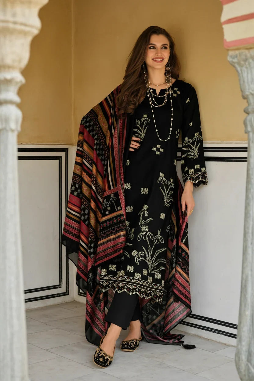 Black Printed Kurta Set with Designer Dupatta – Elegant Indian Ethnic Wear in USA