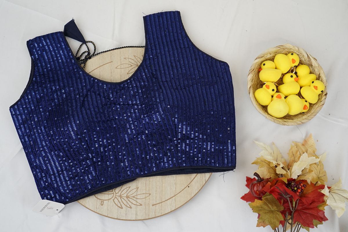 Navy Blue Full Sequin Designer Blouse – Glamorous Partywear Fashion in USA at Swaraksha Fashions