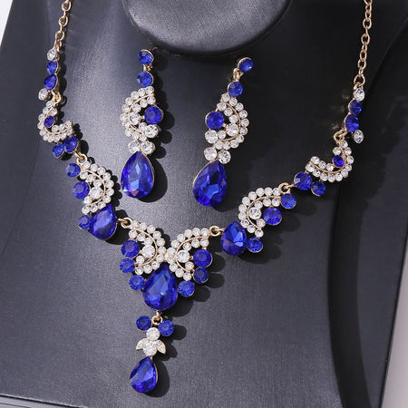 Royal Blue Crystal Stone Necklace & Earring Set – Luxury Statement Jewelry in the USA