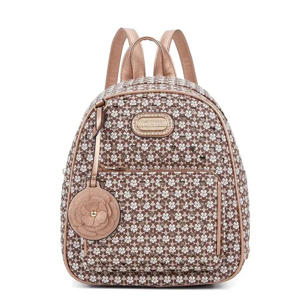 Brangio Rose Gold Floral Print Mini Backpack – Elegant Women's Fashion Backpack in USA